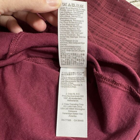 J Crew Ruffle Shoulder Top Womens Large L Burgundy Jacquard Sleeves Peasant - Picture 8 of 12